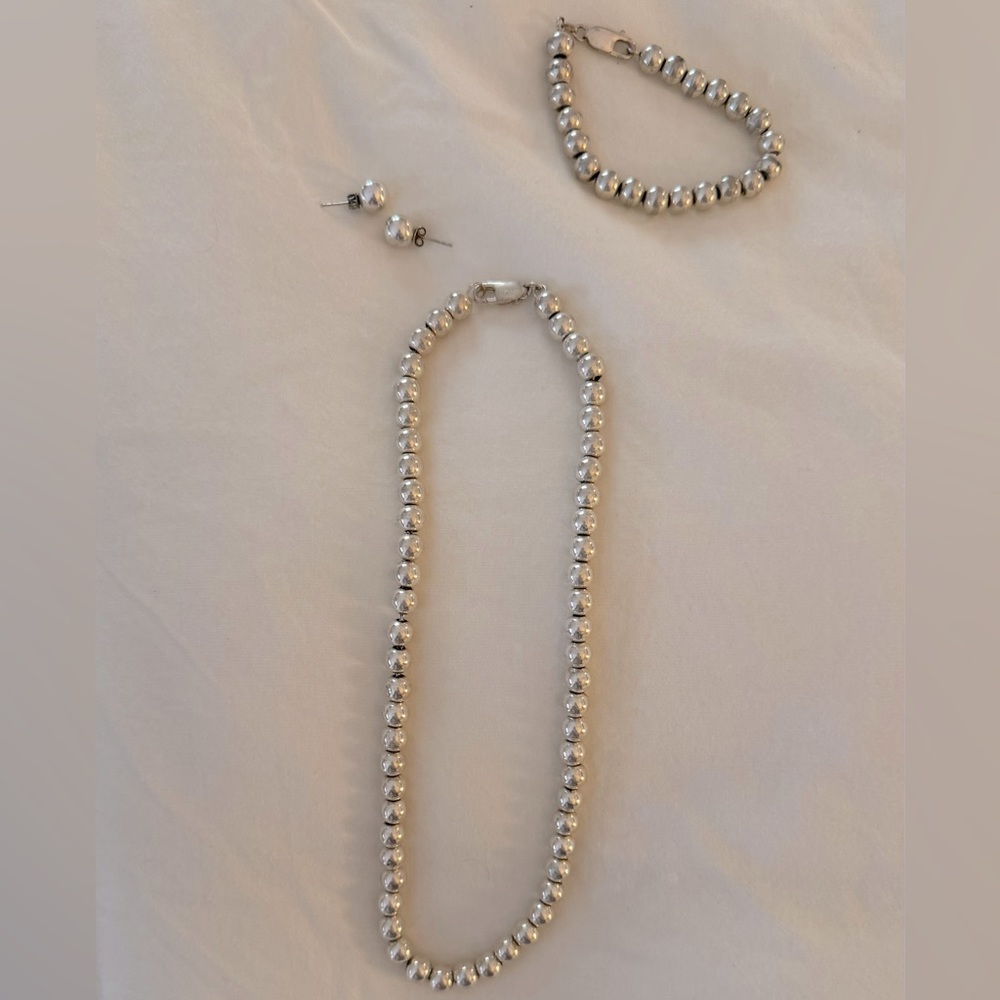 Sterling silver bauble necklace bracelet & earring bundle